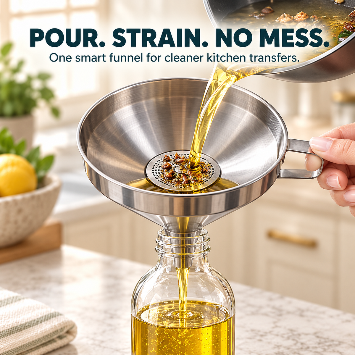 Stainless Steel Kitchen Funnel Pour, Strain & Transfer Without the Mess