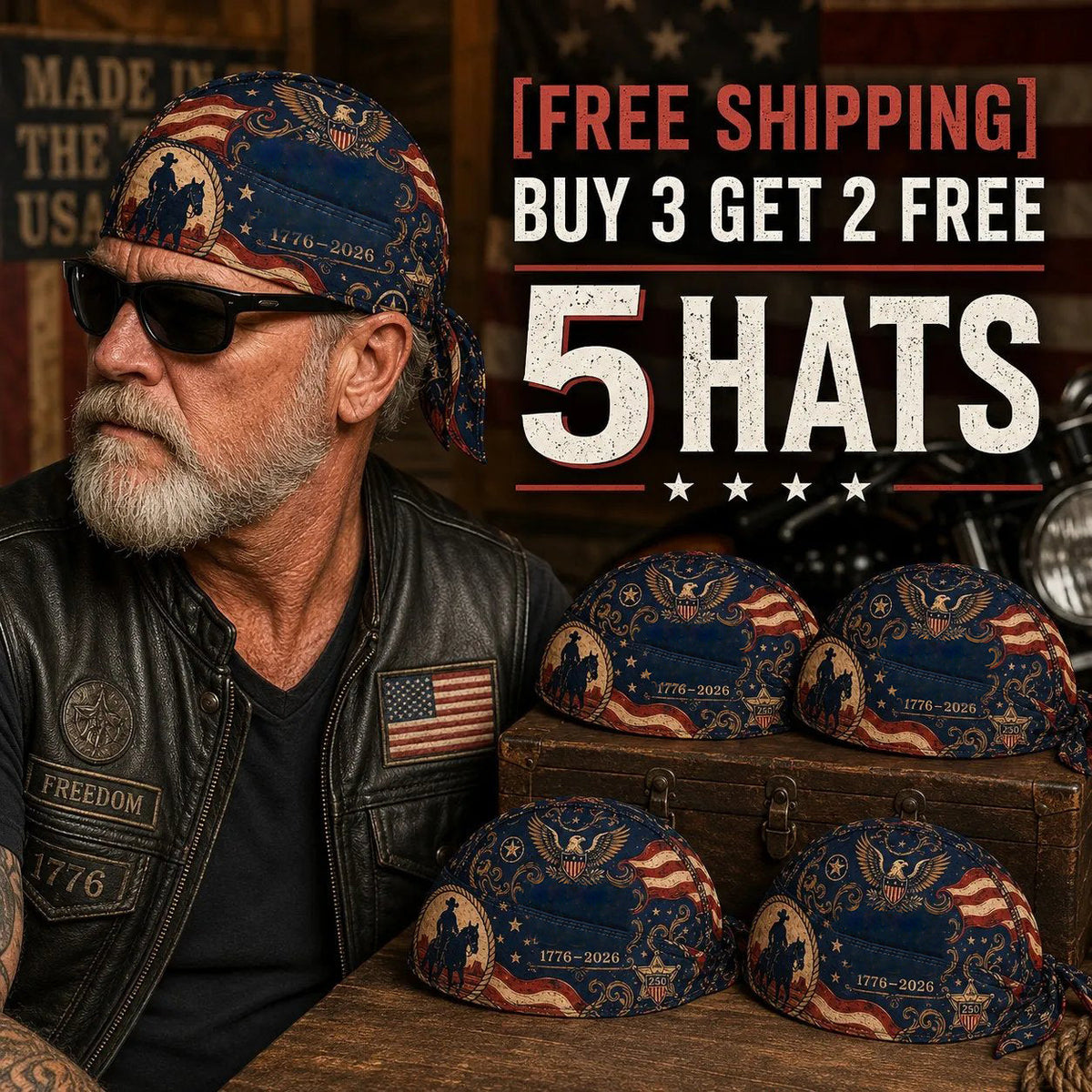 America 250 Cycling Pirate Hat / Biker Headwrap