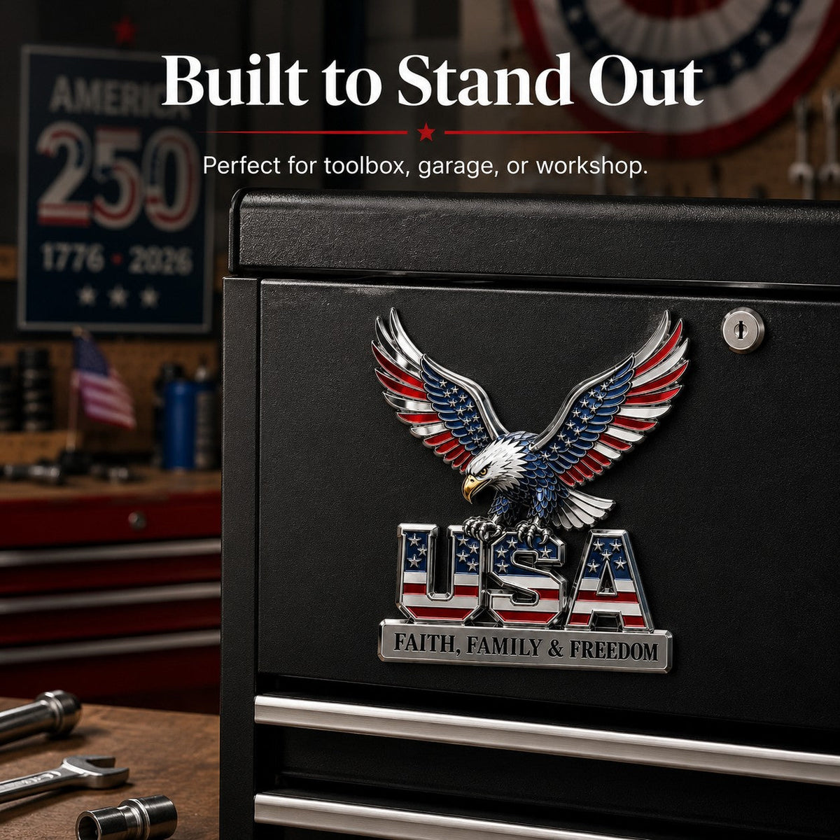250th Anniversary - USA Faith, Family & Freedom Metal Emblem