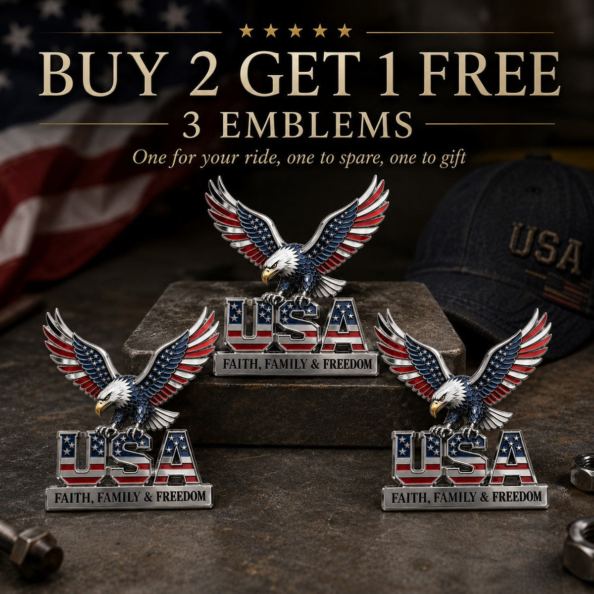 250th Anniversary - USA Faith, Family & Freedom Metal Emblem