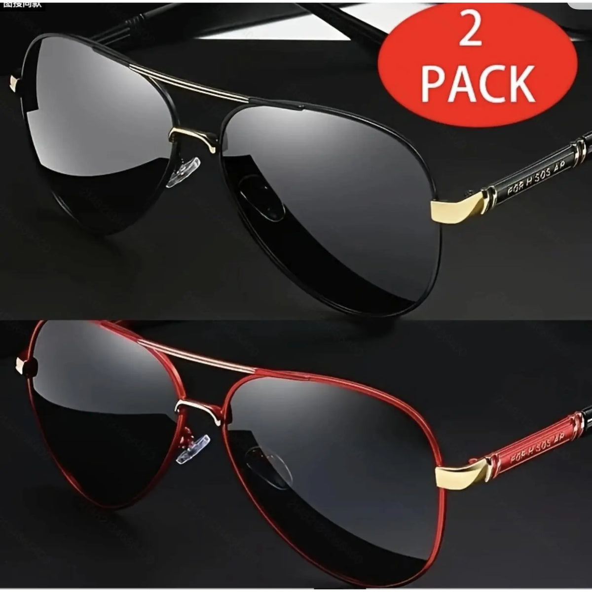2 Pack Polarized Aviator Sunglasses Unisex