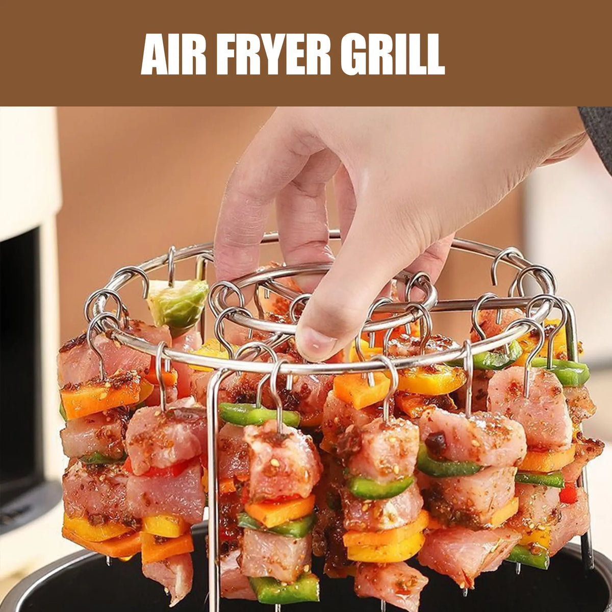 2 Pack Stainless Steel Air Fryer Skewer Rack, 360 No Flip Kabob Grill Stand