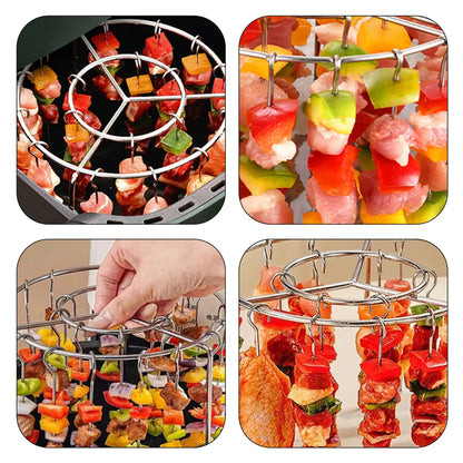2 Pack Stainless Steel Air Fryer Skewer Rack, 360 No Flip Kabob Grill Stand