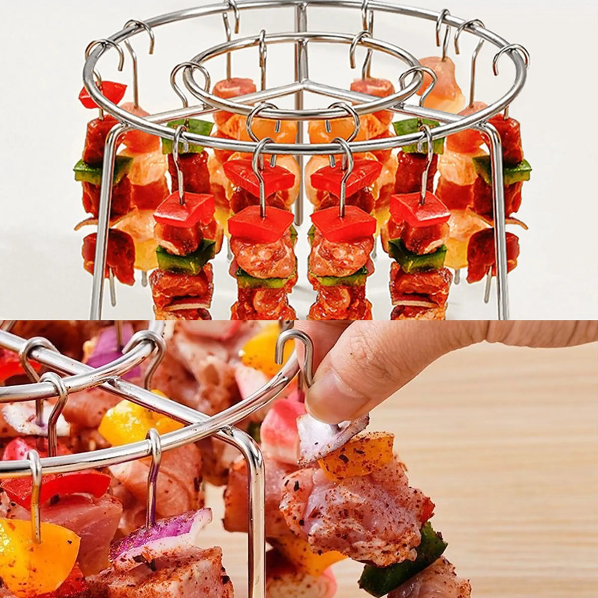 2 Pack Stainless Steel Air Fryer Skewer Rack, 360 No Flip Kabob Grill Stand