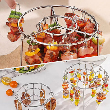 2 Pack Stainless Steel Air Fryer Skewer Rack, 360 No Flip Kabob Grill Stand