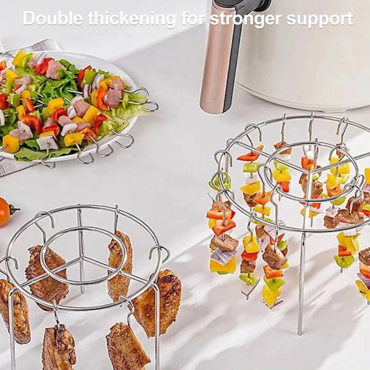 2 Pack Stainless Steel Air Fryer Skewer Rack, 360 No Flip Kabob Grill Stand
