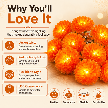 USB Charging Lighted Marigold Garland