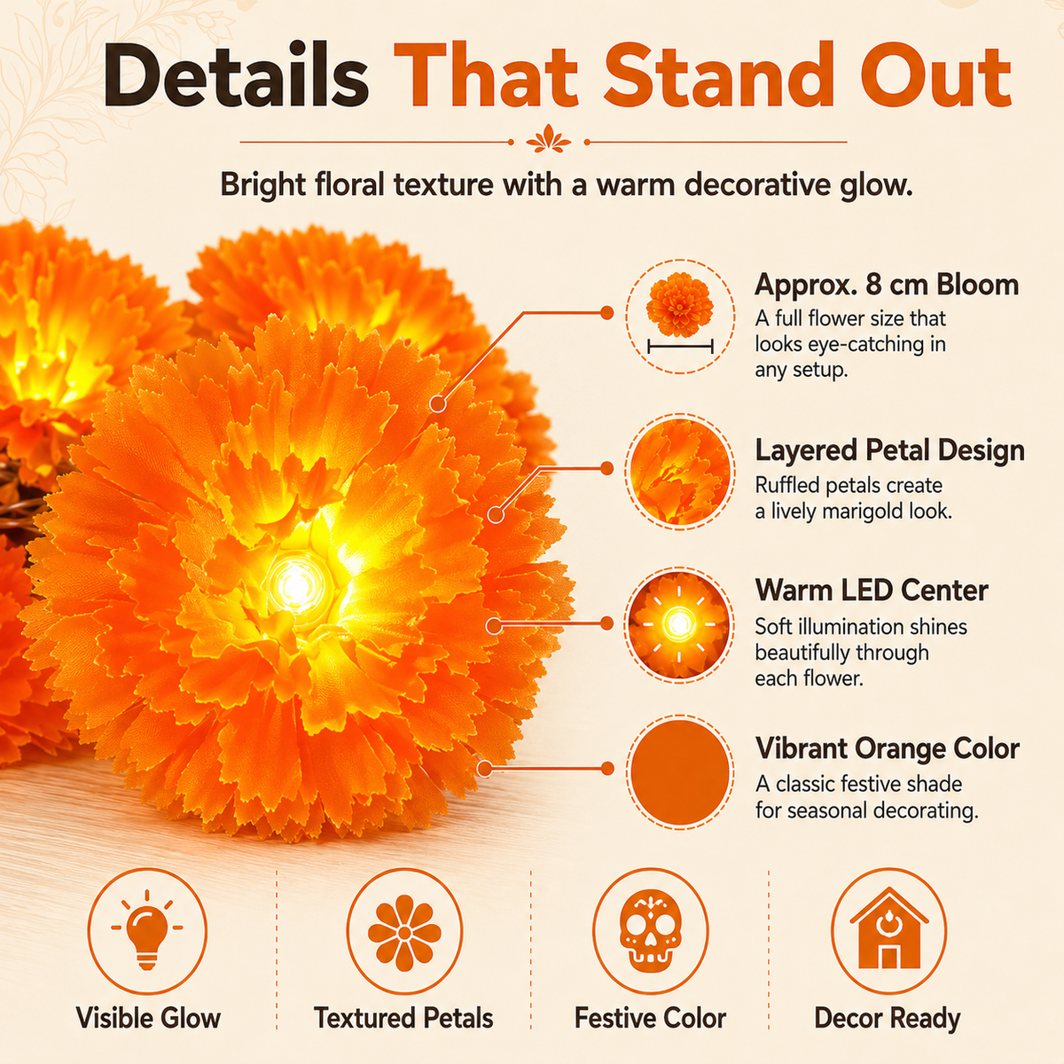 USB Charging Lighted Marigold Garland