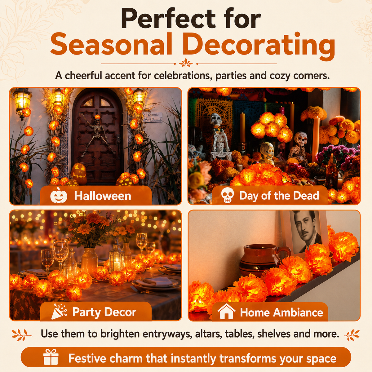 USB Charging Lighted Marigold Garland