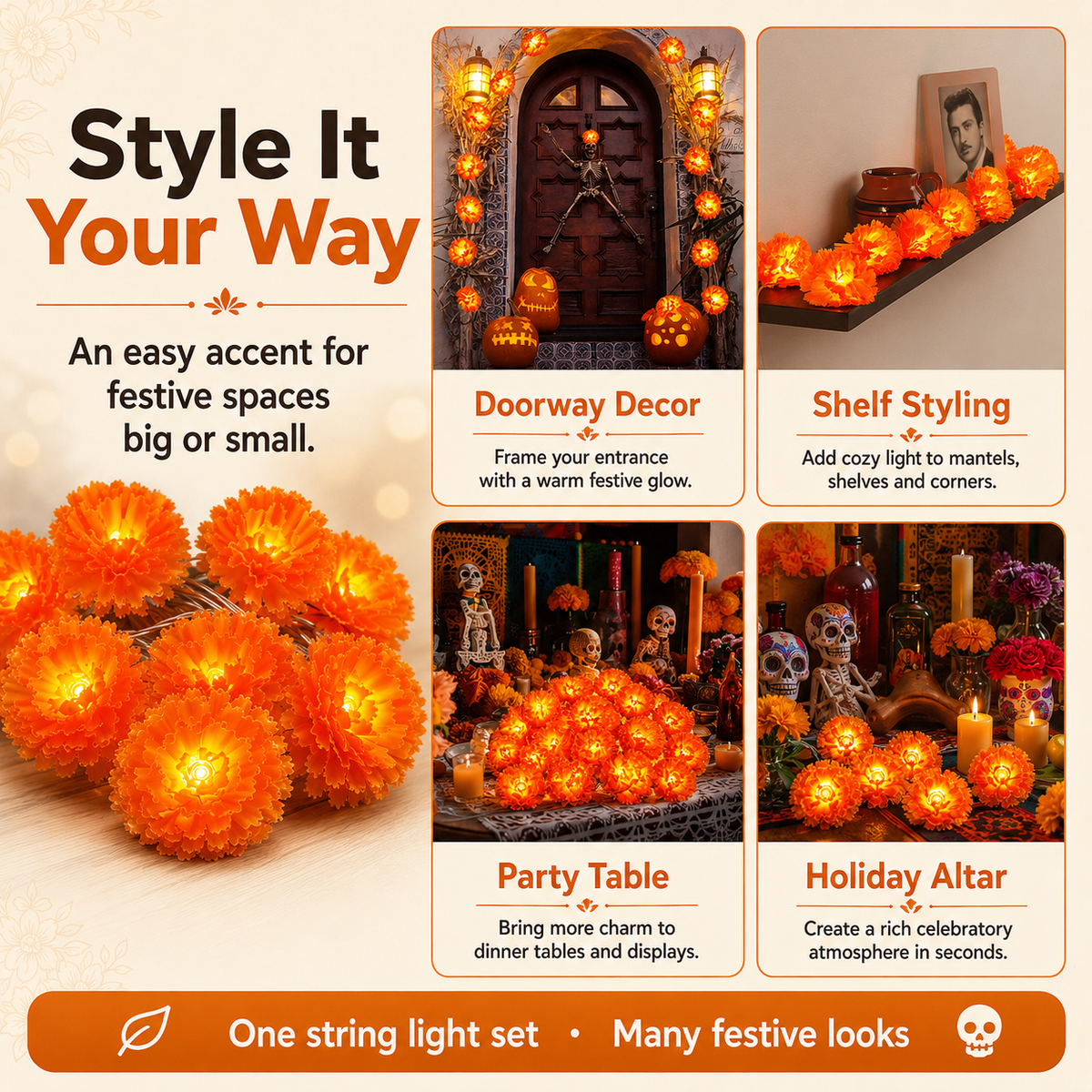 USB Charging Lighted Marigold Garland