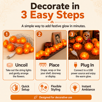 USB Charging Lighted Marigold Garland