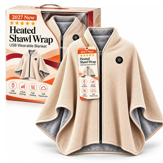 2027 Heated Shawl Wrap for Women USB Cordless Wearable Blanket with 3 Heat Settings, Fast Heating, Zipper & Pockets