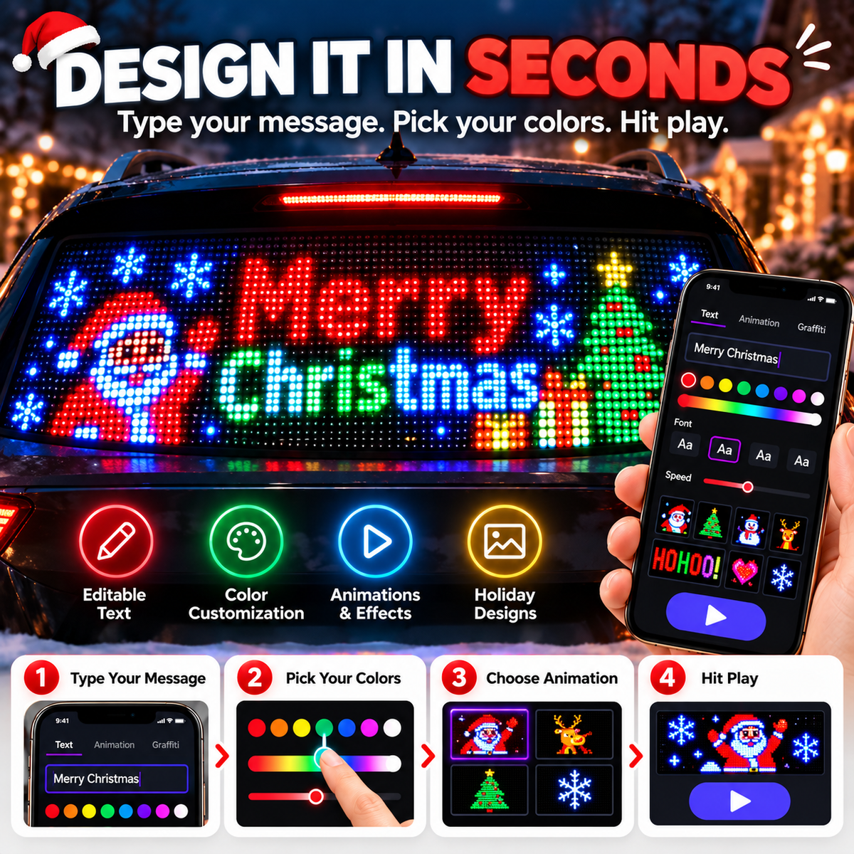 Smart LED Pixel Car Display App-Controlled Custom Text, Colors & Animations!