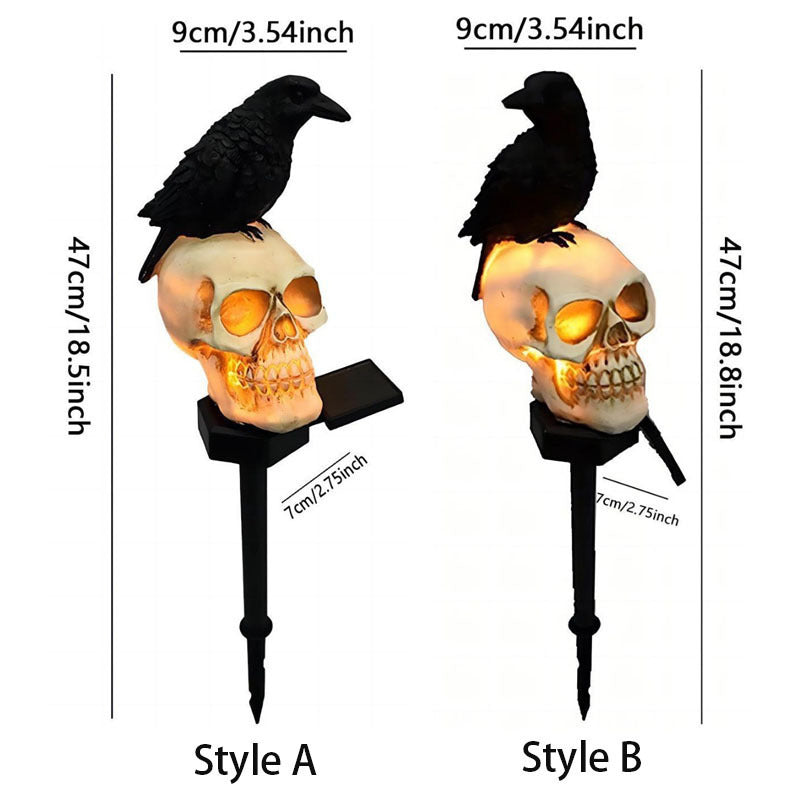 Animated Raven Skull Solar Garden Stake | Halloween Outdoor Yard Decor