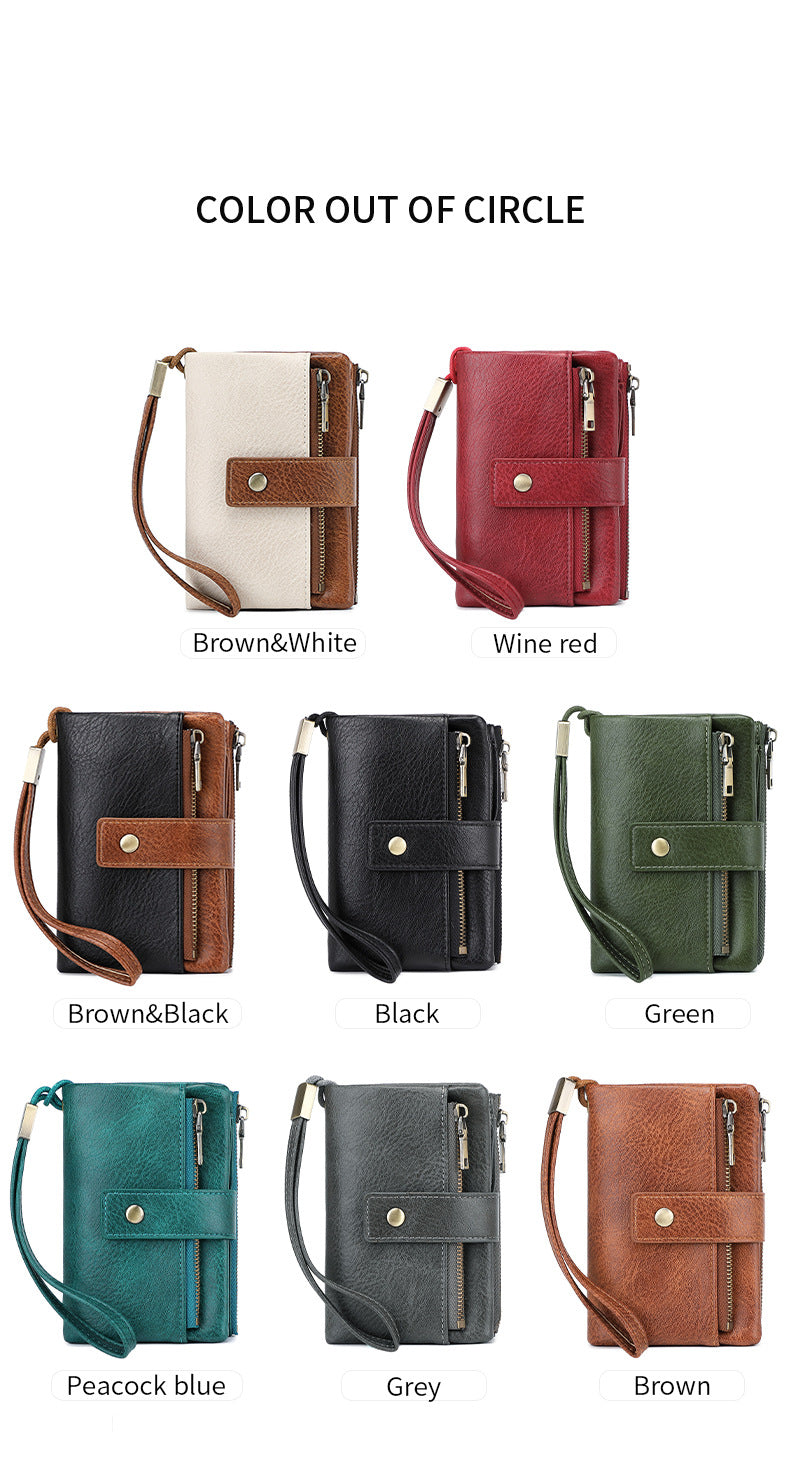 Women's Retro Style RFID Blocking Tri-fold Wallet