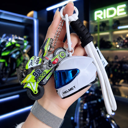 Mini Motorcycle Helmet LED Keychain Light-Up Rider Charm for Keys, Bags & Gifts