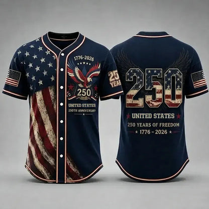 Men's USA 250th Anniversary Baseball Jersey Patriotic American Flag Eagle Button Down Shirt 1776-2026