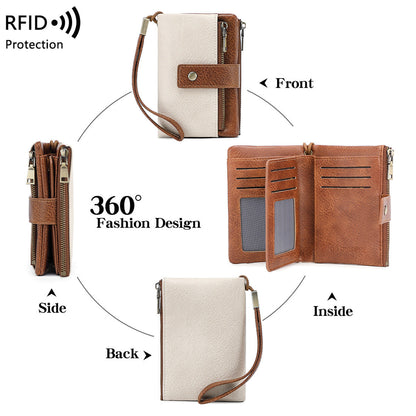 Women's Retro Style RFID Blocking Tri-fold Wallet