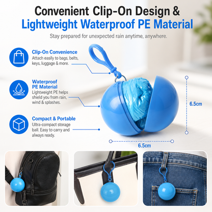Compact Emergency Rain Poncho Ball Clip-On Disposable Waterproof Poncho