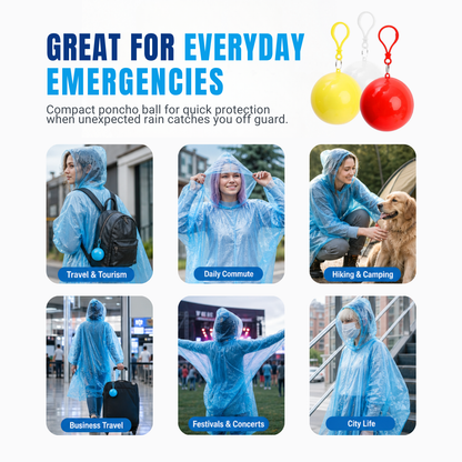 Compact Emergency Rain Poncho Ball Clip-On Disposable Waterproof Poncho