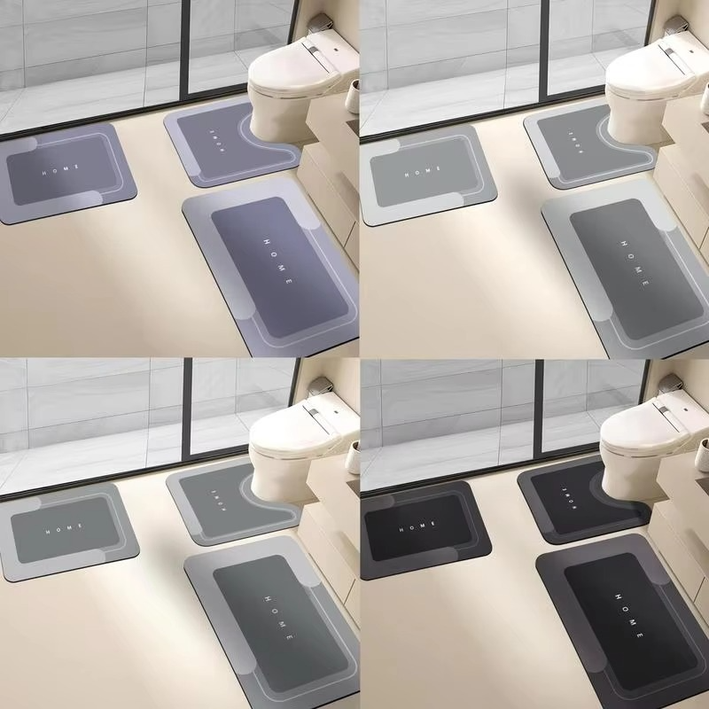 3-Piece Anti-Slip Bathroom Mat Set Quick-Dry U-Shaped Toilet & Floor Mats