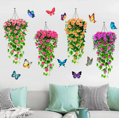 3D Rose Vine Wall Decals Self-Adhesive Floral Wall Stickers for Bedroom & Living Room Decor