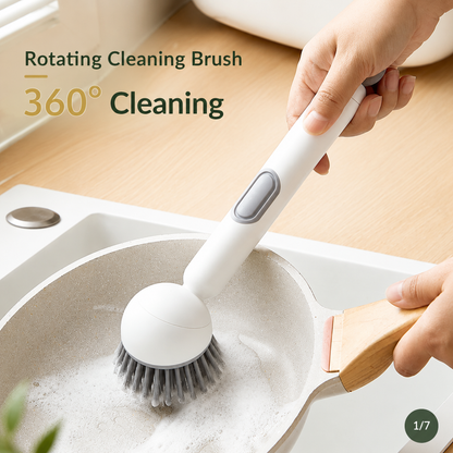 360 Rotating Soap Dispensing Dish Brush with Interchangeable Heads