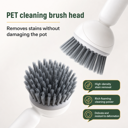 360 Rotating Soap Dispensing Dish Brush with Interchangeable Heads