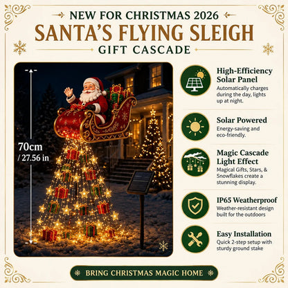 2026 Santa s Flying Sleigh Gift Cascade Solar Christmas Garden Light