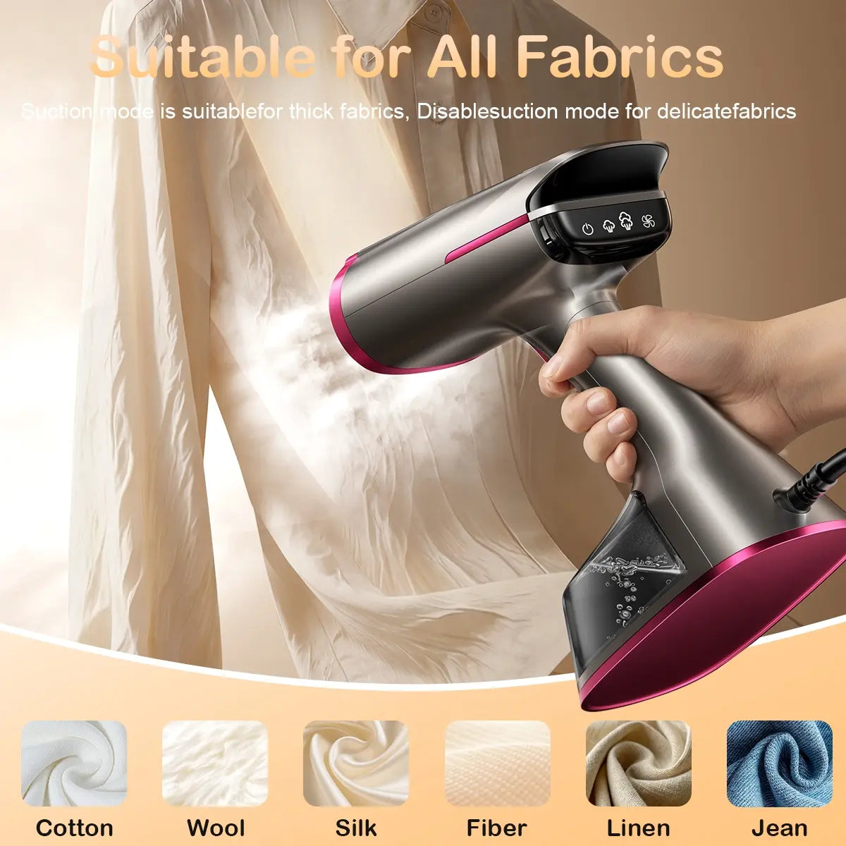 2-in-1 Vacuum Garment Steamer, Portable Handheld Clothes Steamer with 270ml Large Water Tank