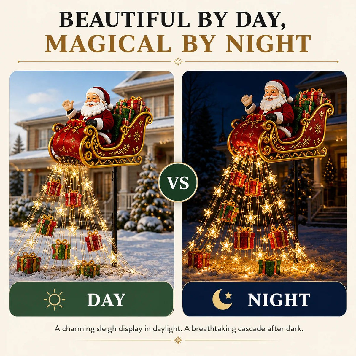 2026 Santa s Flying Sleigh Gift Cascade Solar Christmas Garden Light