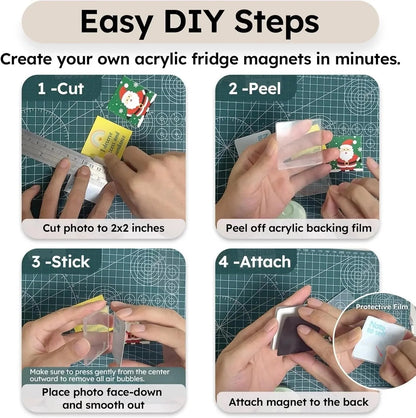 10 Pack 2'x2' Clear Acrylic DIY Fridge Magnets Set with Adhesive Backing Square Magnetic Photo Frames