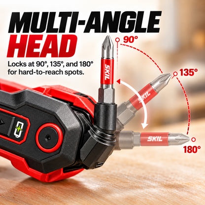 Rechargeable Powered Folding Hex Key 3-Angle Electric Driver with 11-Piece Bit Set