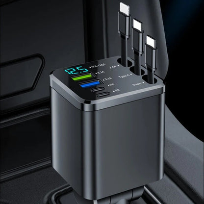 7-in-1 Retractable Fast Car Charger with Voltage Display USB-C, Fast Charging & Essential for Daily Use