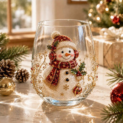 3D Christmas Glass Art Cup | Luxury Raised Holiday Glassware for Drinks, Decor & Christmas Gifts
