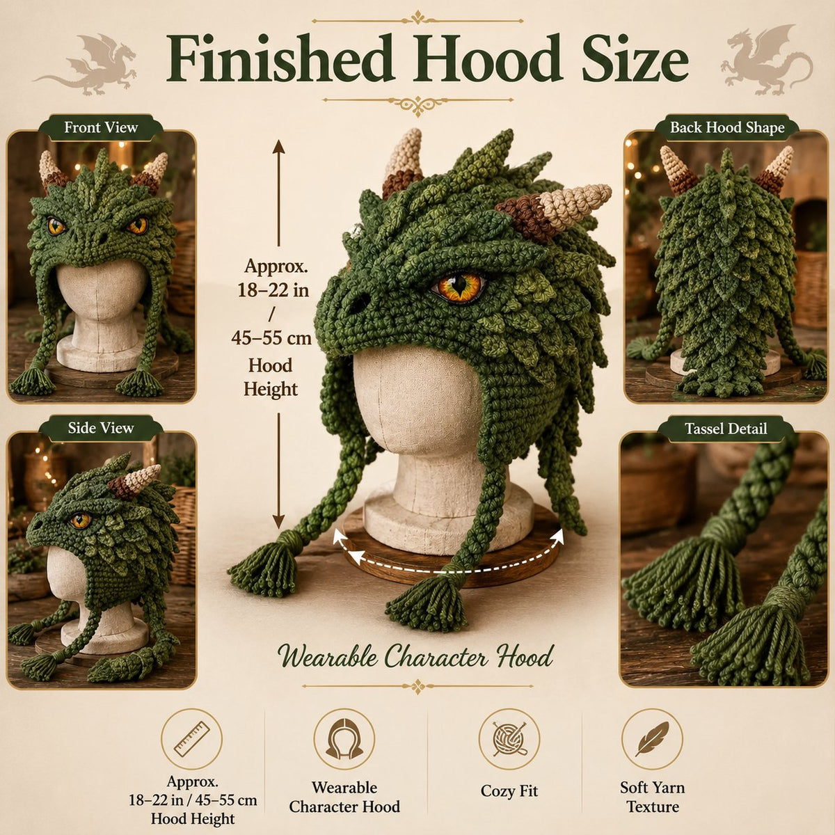 Fantasy Hood Hat DIY Crochet Kit | Premium Soft Yarn Materials with Step-by-Step Guide DIY Handmade Wearable Character