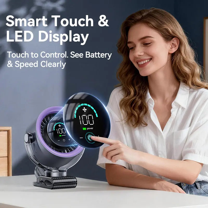 4000mAh 360 Rotatable Clip Fan with LED Display