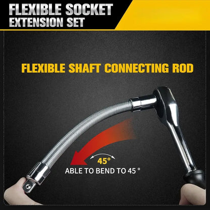 1/2 Inch 35cm Multifunctional Socket Wrench Set - 3 Bendable Shafts, Wrench Extender, Connecting Rod