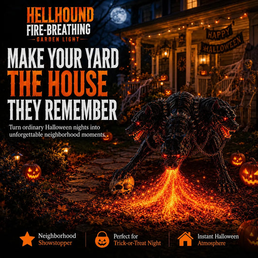 3-Headed Hellhound Halloween Light Solar Fire-Breathing Yard Monster