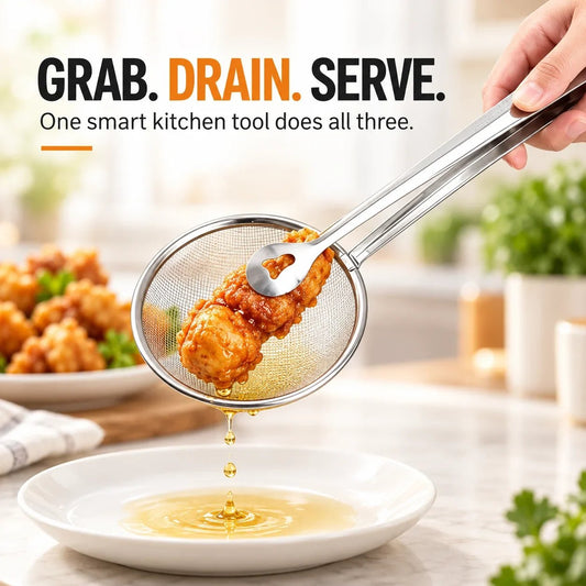 2pack-2-in-1 Stainless Steel Strainer Tongs Grab, Drain & Serve with One Tool