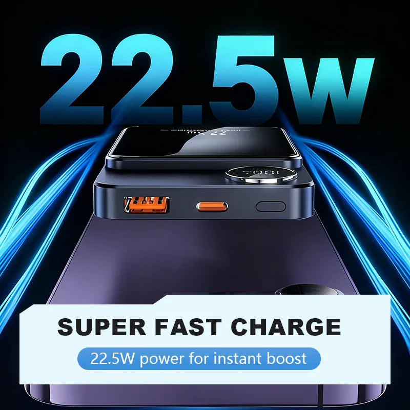 Professional Magnetic Charger for Travelers & Professionals | 22.5W Wired & 15W Wireless | 10,000 mAh | Fast Delivery!