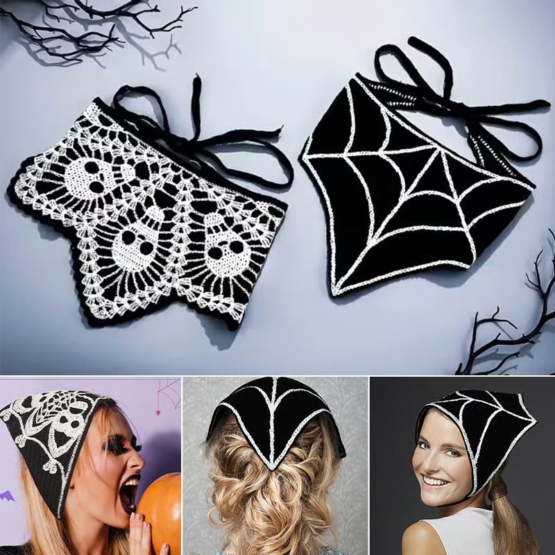 Halloween Spider Web Knit Headscarf