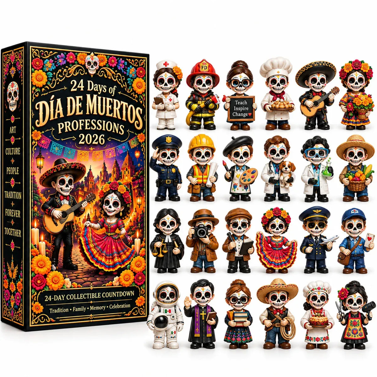 24 Days of D a de Muertos Professions Advent Calendar 2026 24 Unique Calavera Collectible Figures