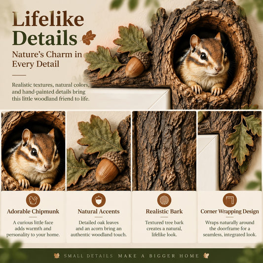 3D Chipmunk Tree Hollow Door Topper | Woodland Animal Doorway Decor For Cozy Nature Homes
