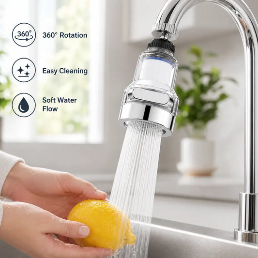 1 Count, 360 Rotating Faucet Aerator Filter 6-Layer Filtration 3 Water Modes Splash-Free for Kitchen Sink Fruit