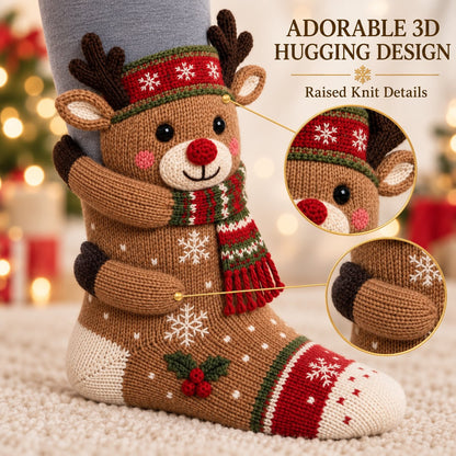 3D Hugging Christmas Socks Cute Knit Holiday Socks 5 Designs