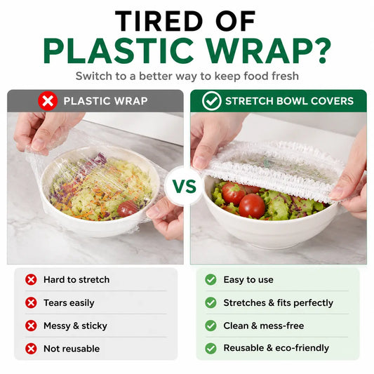 100PCS Disposable Stretch Food Covers for Bowls & Plates, Elastic Bowl Covers, Plastic Wrap Alternative for Leftovers