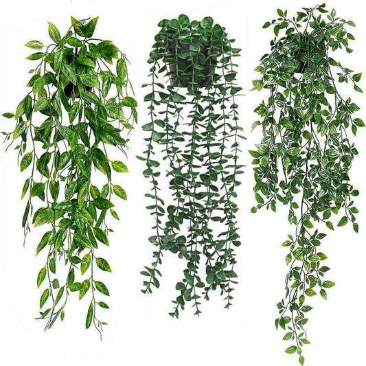 3 Pack Artificial Hanging Potted Plants | Fake Hanging Greenery for Home, Office, Shelf, Wall, Balcony, Patio Decor