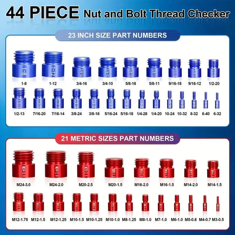44Pcs Alloy Nut and Bolt Thread Inspector Charge
