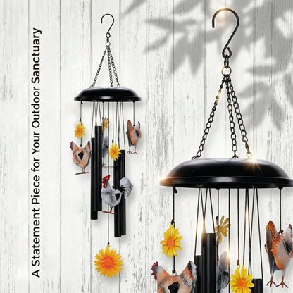 Vintage Metal Chicken Wind Chime with Sunflower